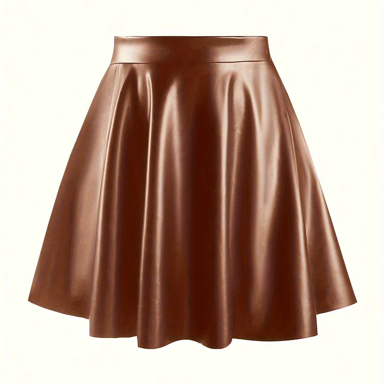 

Solid Faux Leather Skirt, Casual Elastic Waist Skirt For Spring & Fall, Women's Clothing