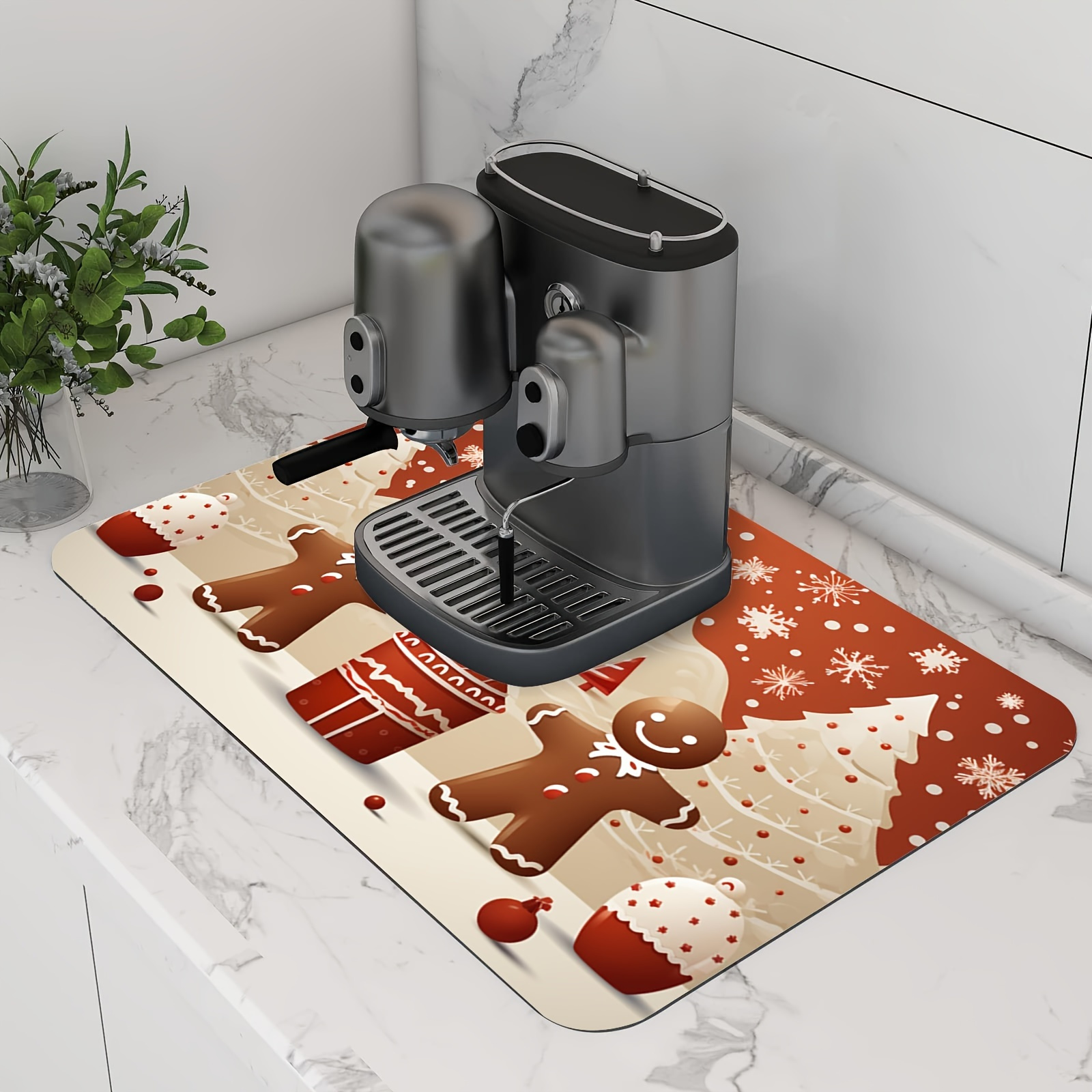 

Christmas Gingerbread Man Pattern Dish Drying Mat - 1pc Non-slip, Super Absorbent Coffee Machine Mat For Kitchen, Home & Patio Table Decor, Polyester Holiday Festive Gift