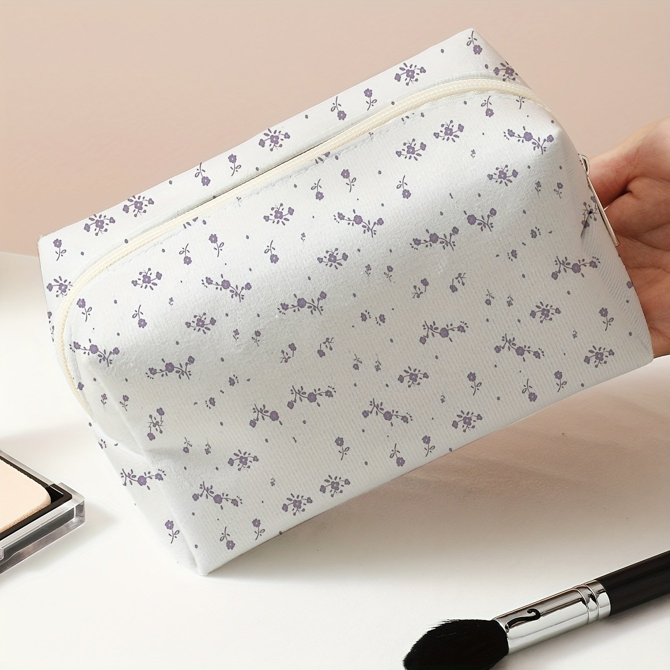 

Minimalist Floral Printed Cosmetic Bag, Women's Fashion Travel Toiletry Bag, Zipper Portable Lipstick Makeup Organizer