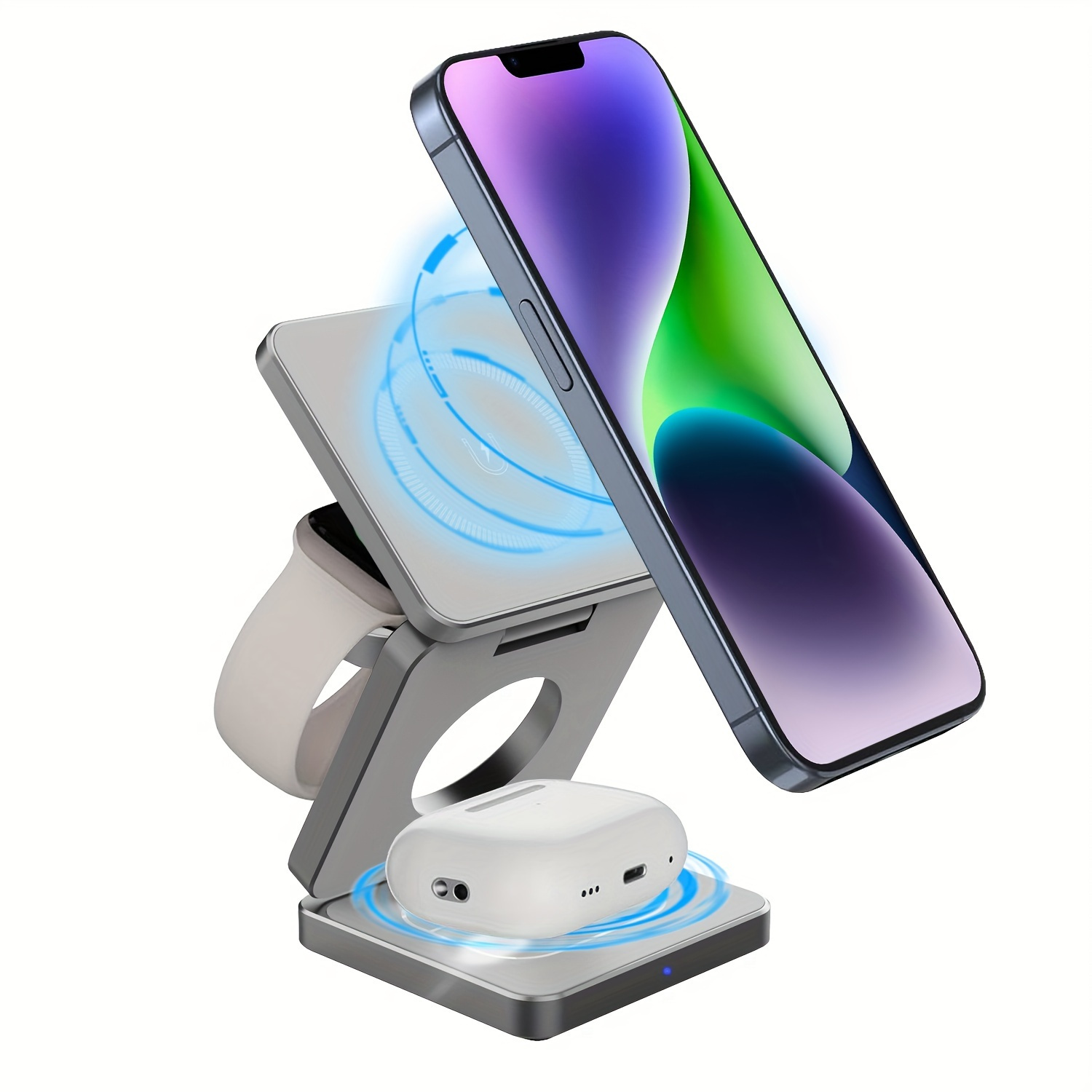 

3-in-1 Magnetic Wireless Charging Station For 15/14/13 Pro Max, Airpods & Watch - Fast Portable Foldable Design With Usb Type-c Cable