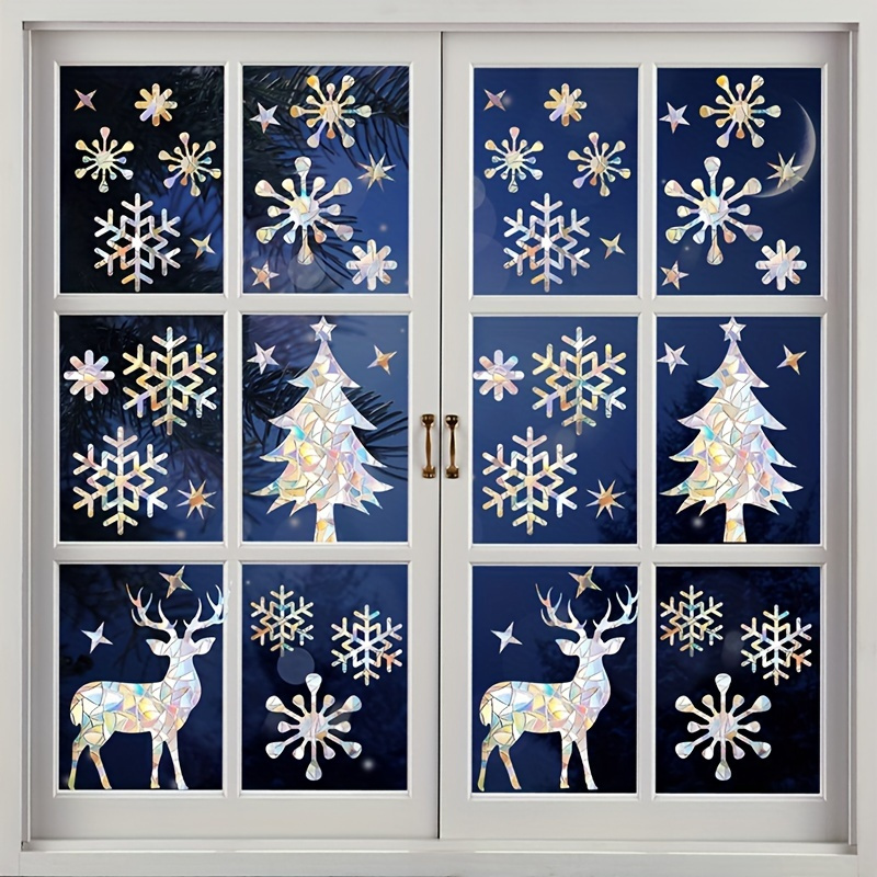 

50pcs Festive Window Clings - Colorful Snowflake & Reindeer Designs, Anti-collision Static Glass Decals For Christmas Home Decor, 2 Sheets