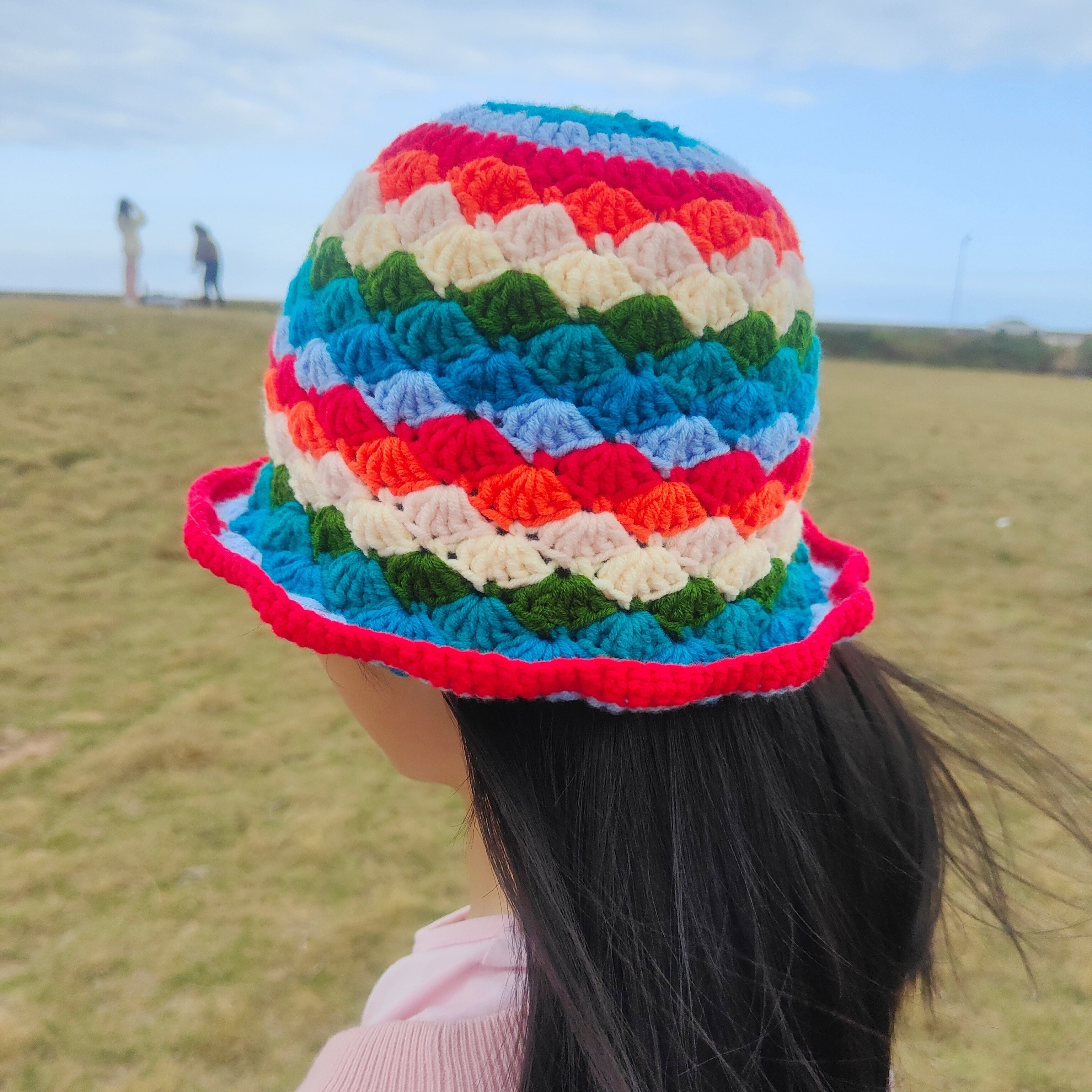 Boho Crochet Bucket Hat Vintage Color Block Basin Hats Classic Flower Knitted Fisherman for Women Girls,Temu