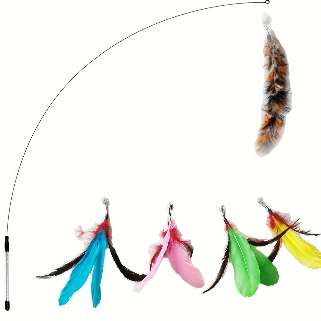 

Cat Toy Long Pole Teaser Set With 5 Feather Heads, Interactive Pet Toy For Puzzle Cats