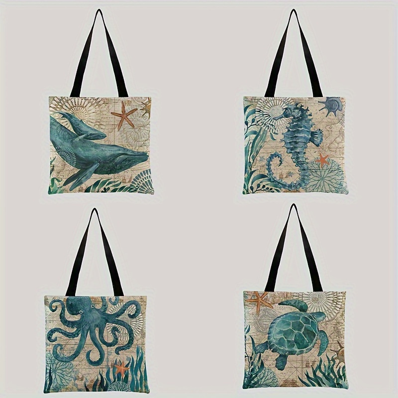 

Ocean Series Pattern Printed Handbag, Leisure Travel Beach Bag, Large Capacity Shoulder Shopping Bag