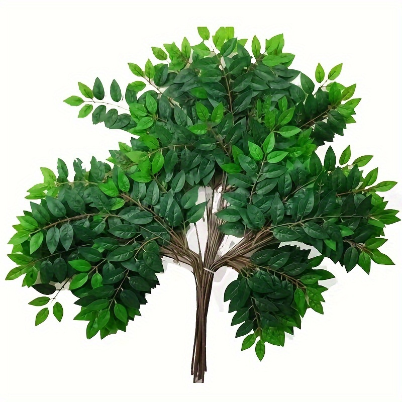 

12 Pcs Artificial Elm Leaves Branches, Plastic Faux Greenery Stems For New Year Home & Commercial Decor, No Container Included