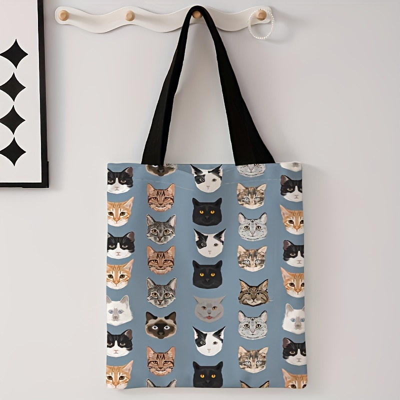 

Cat Pattern Double-sided Printed Casual Tote Bag, Reusable Fashionable Backpack, Multi Functional Handbag, Printed Canvas Shopping Bag