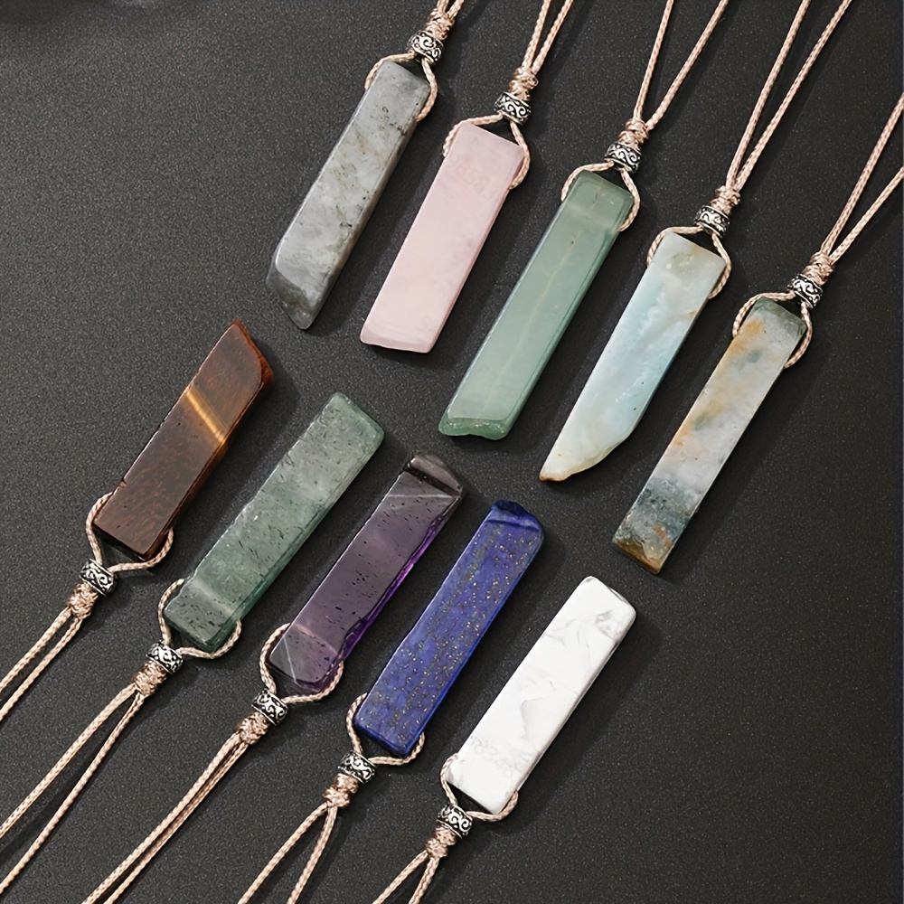 

1pcs10 Colors Irregular Flat Long Woven Men's Necklace Natural Stone Crystals Pendant Jewelry Men Gifts