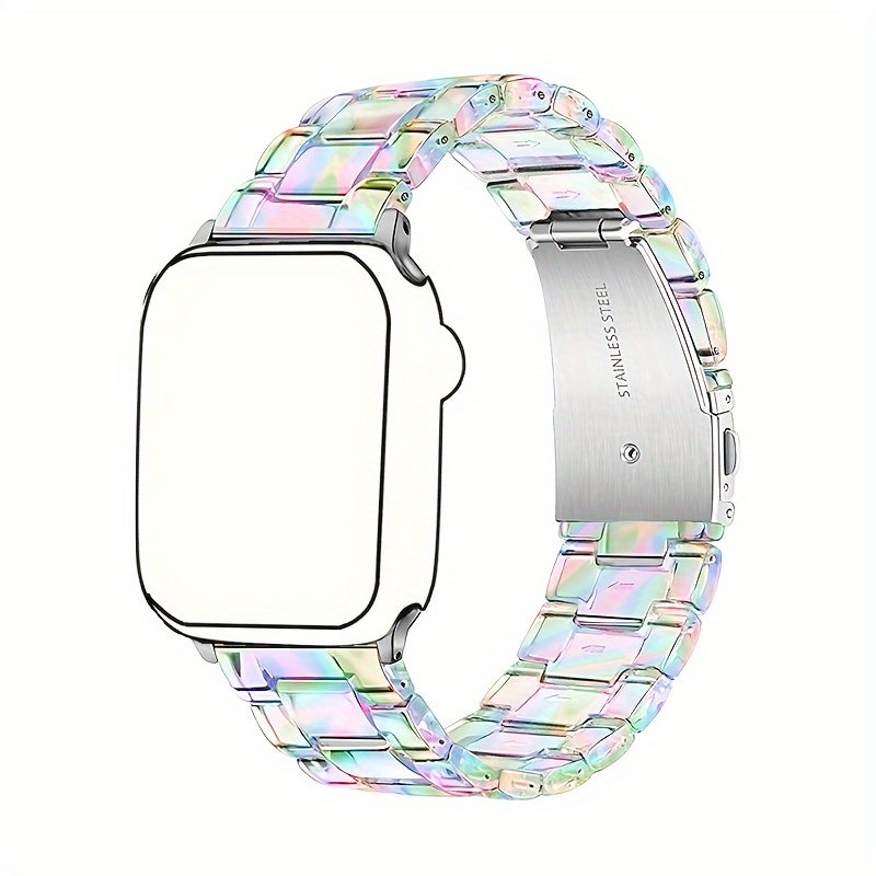 

Resin Smartwatch Band Water-resistant With Push Button Foldover Clasp For Iwatch Series 1 To 8 & Ultra, Laser Rainbow Acrylic Wristband 22mm Compatible