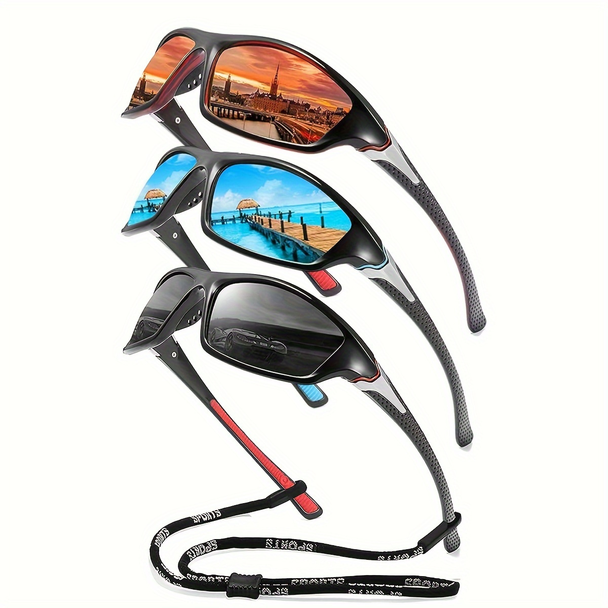 

2/3pcs Trendy Colorful Sports Cycling Glasses, Trendy Photo Props, Men's Decorative Glasses, Daily Stylish Accessories, Perfect Gift For Birthday, Holiday, Party, Christmas