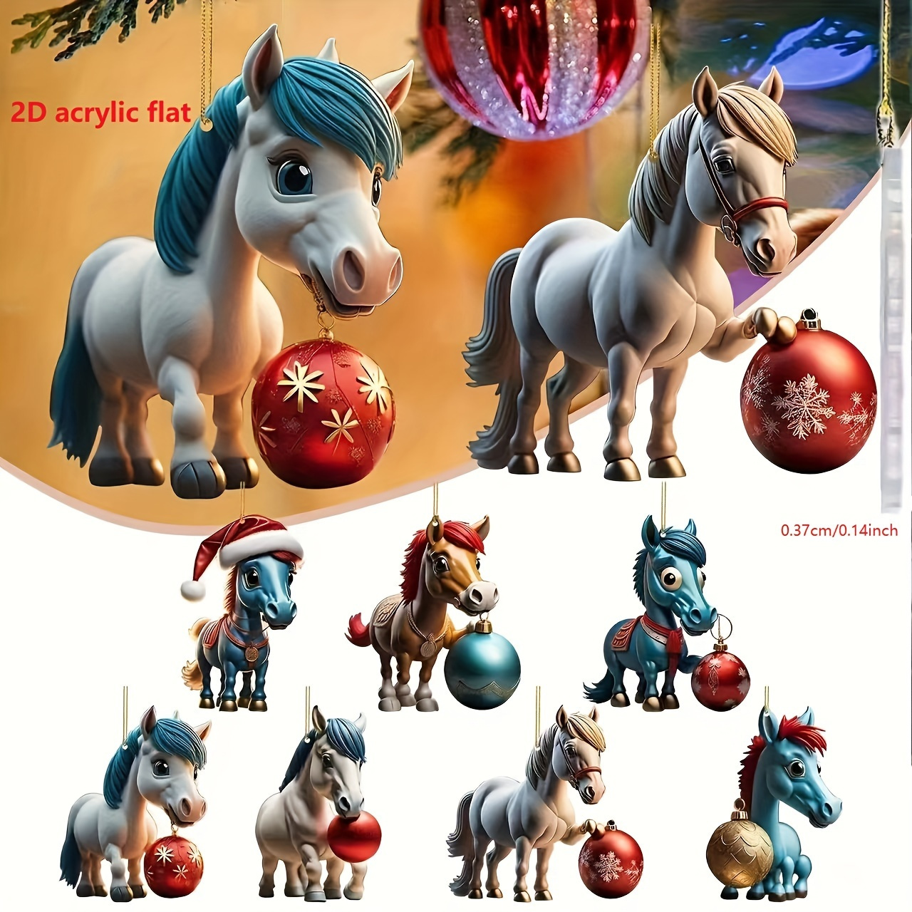 

1pc, New Acrylic Auspicious Horse For Christmas, Christmas Tree Decoration Pendant, Car Rearview Mirror Pendant, Christmas Small Gift