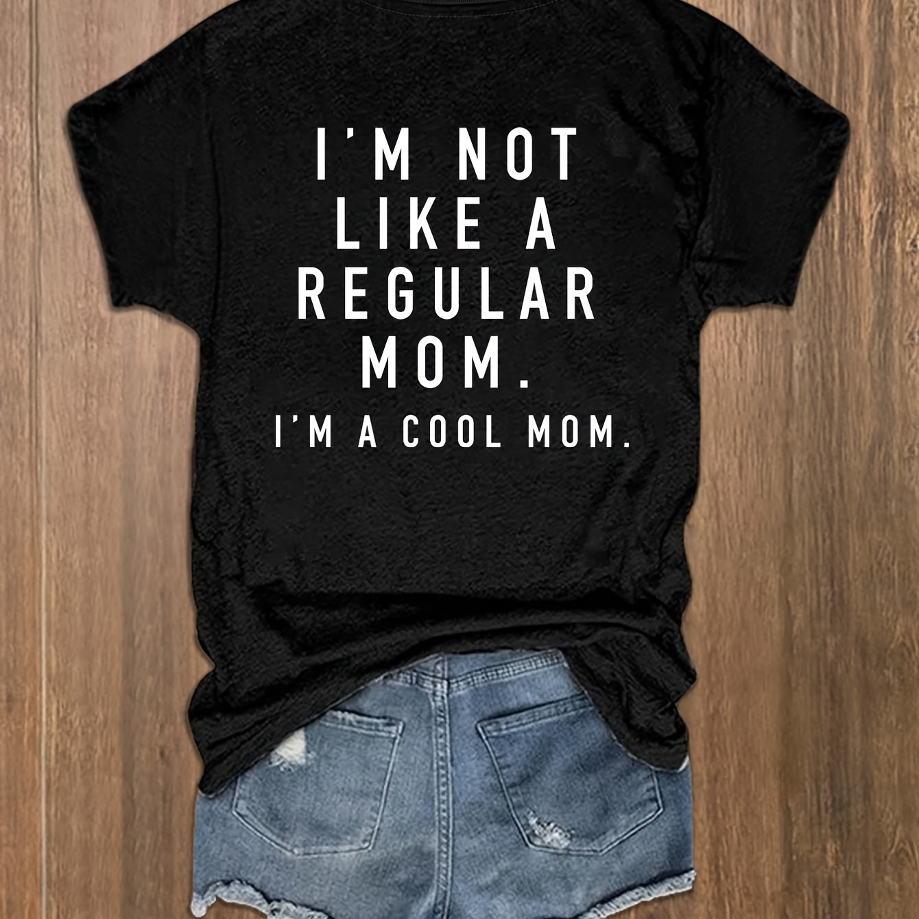 

Cool Mom Letter Print Summer T-shirt, Versatile Short Sleeve Crew Neck Top, Women's Clothing