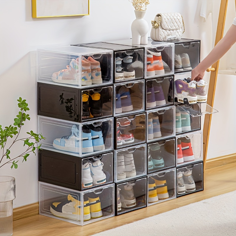 6 bucăți cutii de depozitare a pantofilor din plastic transparent cu închidere magnetică - Organizator de suprafețe multiple pentru pantofi, pantofi de baschet și îmbrăcăminte casual, organizator de depozitare a pantofilor