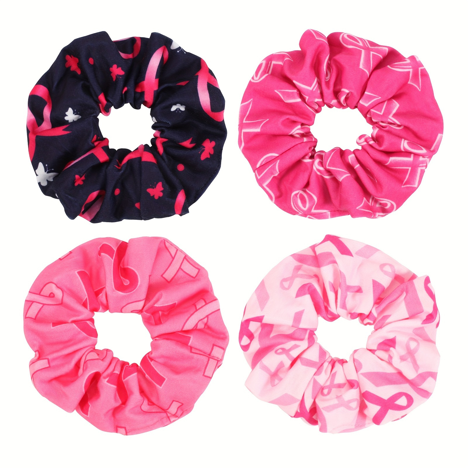 

4 Pcs Pink Ribbon Printed Hair Scrunchies Set For Women Elastic Holographic Ponytail Holder Hair Accessories Ropes Scrunchie Traceless Hair Ties