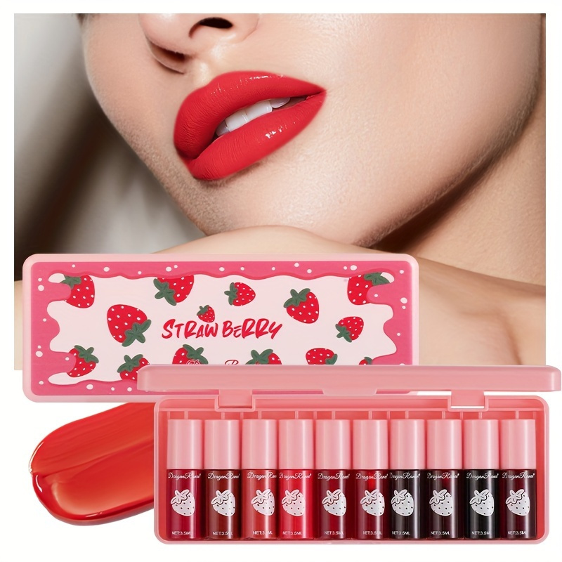 

hydrating Shine" Strawberry Bliss 10-piece Lip Gloss Set - Moisturizing, Long-lasting, Non-stick Formula, Perfect Gift For Women