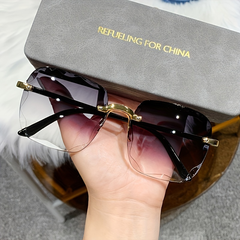 

Square Rimless Fashion For Women Men Summer Gradient Sun Shades For Vacation Beach Travel（not Include Glasses Case）