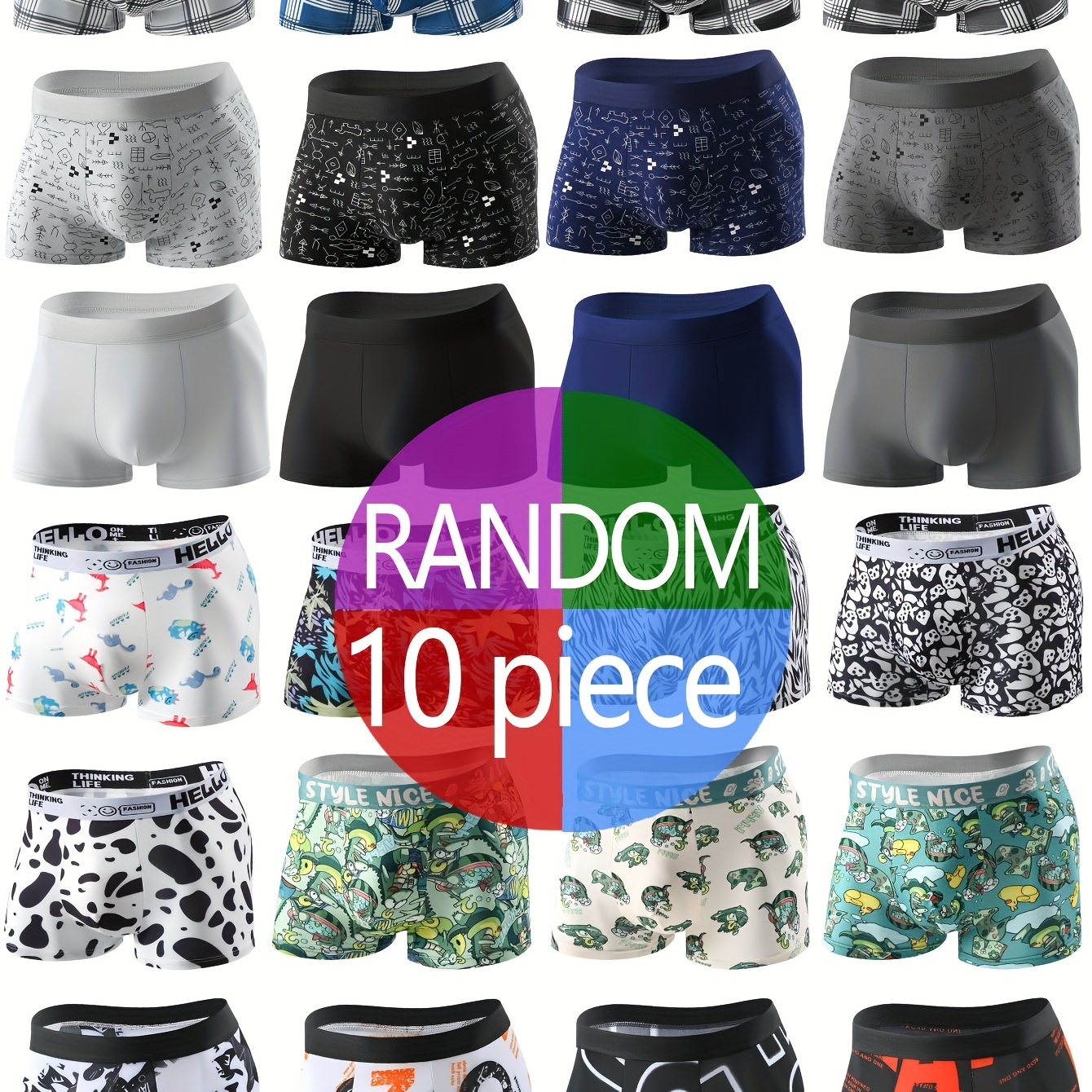 

10-pack Men's Boxer Briefs, Assorted Animal Prints, Comfortable Stretch Polyester-spandex , Moisture-wicking Underwear, Casual Panties With Bow Detail