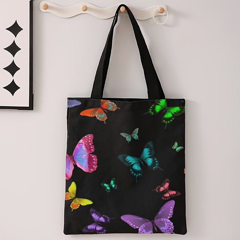 

Colorful Butterfly Pattern Double-sided Print Casual Tote Bag, Reusable Trendy Messenger Bag, Versatile Handbag, Computer Bag