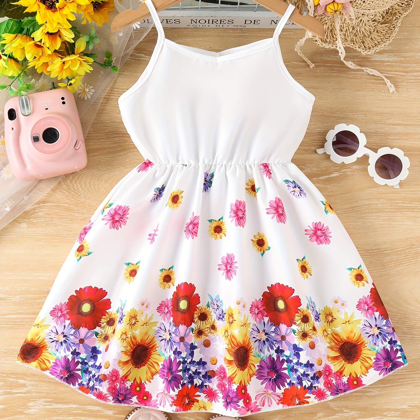 

Infant & Toddler's Colorful Floral Pattern Cami Dress, Baby Girl's Clothing For Summer