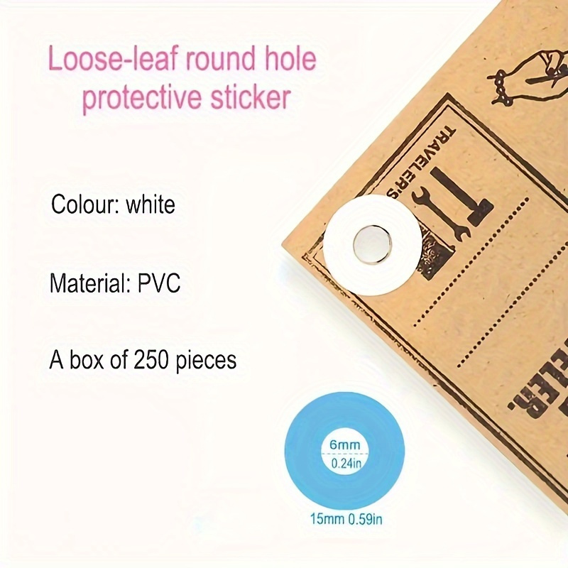 

250-pack Paper Hole Reinforcement Stickers, Loose-leaf Round Protective Rings For Preventing Tearing And Strengthening Binder Sheets