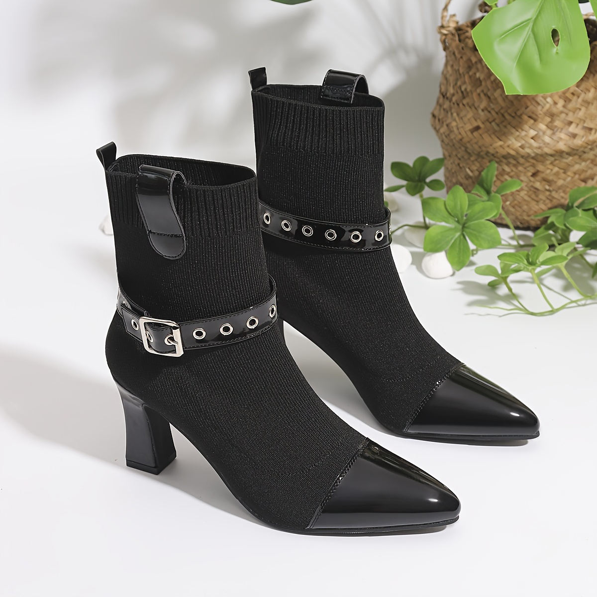 

Chaussures Bottines Noires d' Française - de Chaussette Extensible Épais, & à Lacets Élastiques