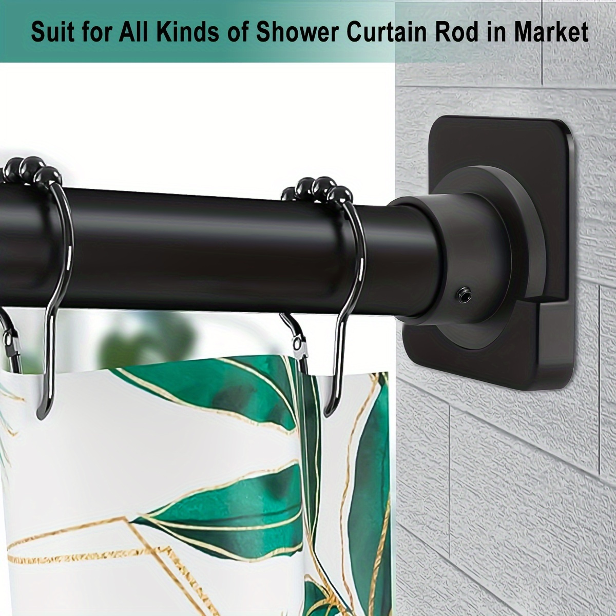 

Black 2-piece Wall Mounted Shower Curtain Rod Brackets - Self-adhesive Or Drill Mount, Versatile For All Shower Rods - Plastic Material