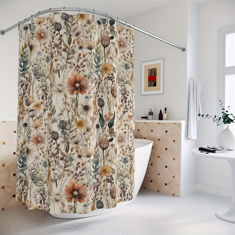 

1pc Floral Polyester Shower Curtain With 12 Rings, 71x71 Inches, Scratch-resistant, Home Bathroom Partition Decor, Waterproof Bath Curtain