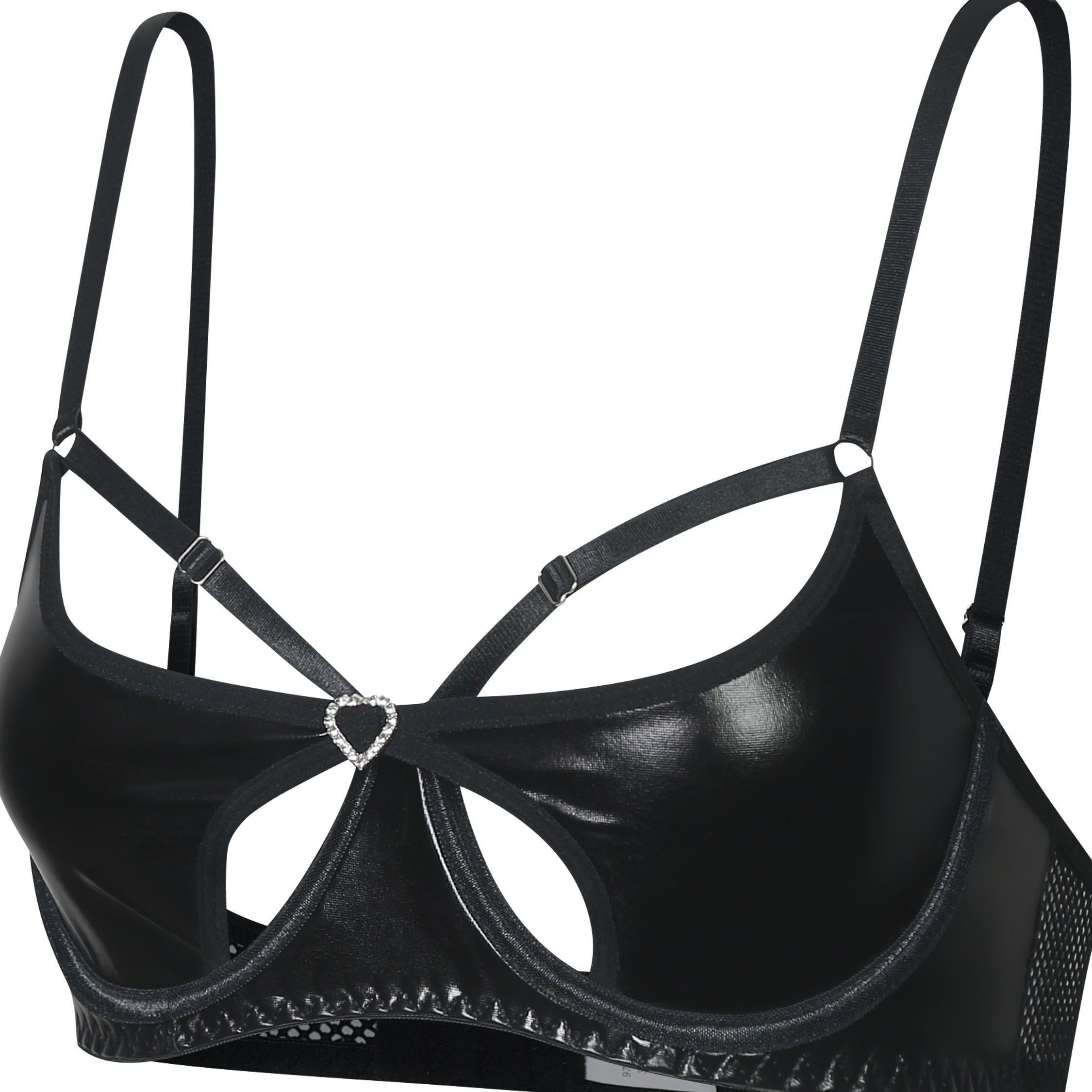 

Women's Music Festival Bra, Plus Size Heart Ring Linked Cut-out Strappy Pu Leather Bra