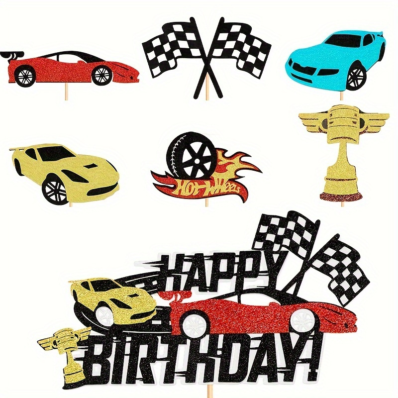 

13pcs Race Car Cupcake Toppers Sports Birthday Party Cake Decorations Supplies Car Cake Topper Race Car Cake Decorations For Racing Car Checkered Flag-glitter Race Car Cake Topper Happy Birthday