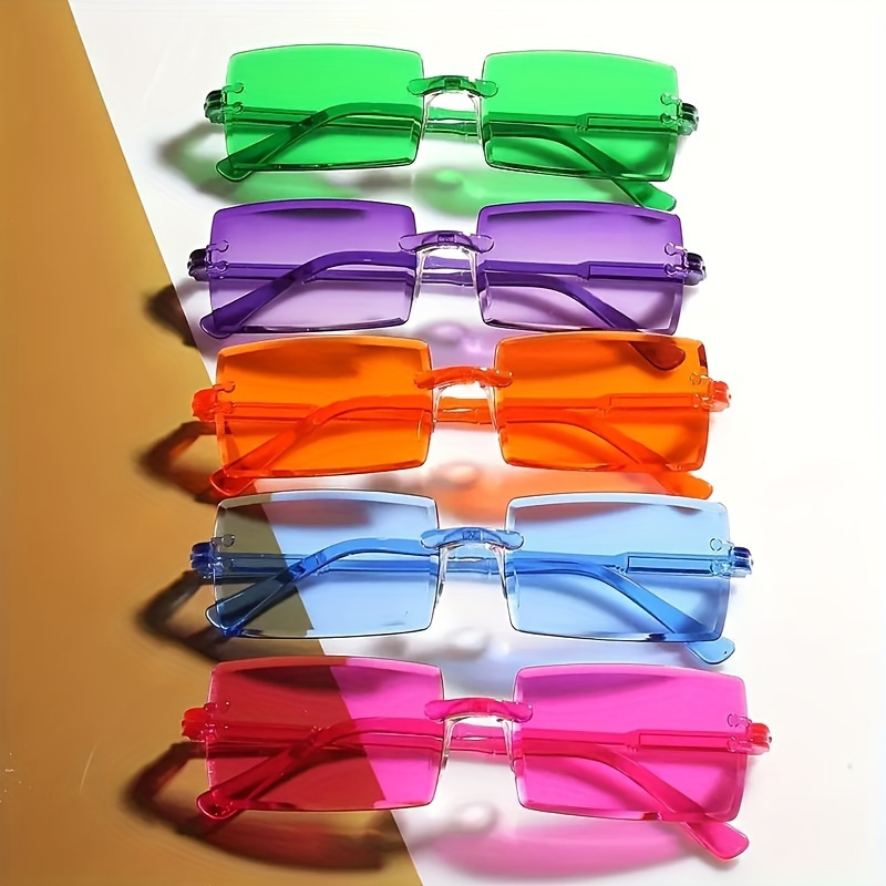 

5pcs Candy-colored Rectangular Fashionable Glasses Without Frames, Perfect For Beach Parties, Clubs