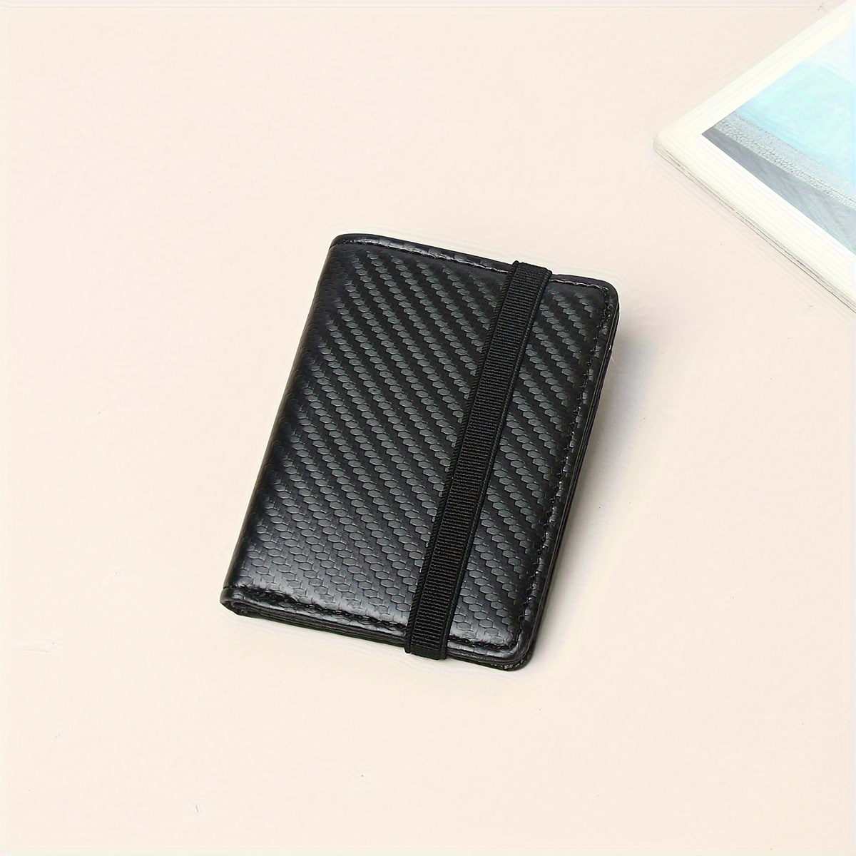 

1pc Men's Elastic Band Pu Double Fold Wallet, Minimalist Casual Credit Card Holder