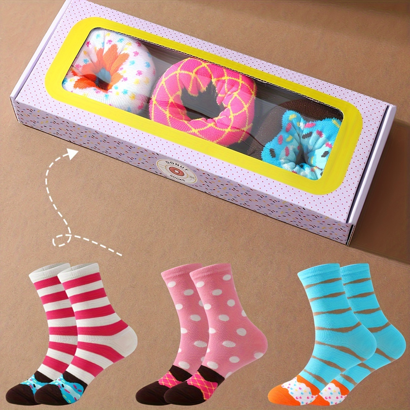 

3pcs Mid-calf Socks - Fun Donut & Colorful , Breathable & Comfortable For Parties, Travel & Enhancement - Perfect Fashion Gift Set, Men's And Women's Socks, Donut, Colorful, Breathable, Fashionable