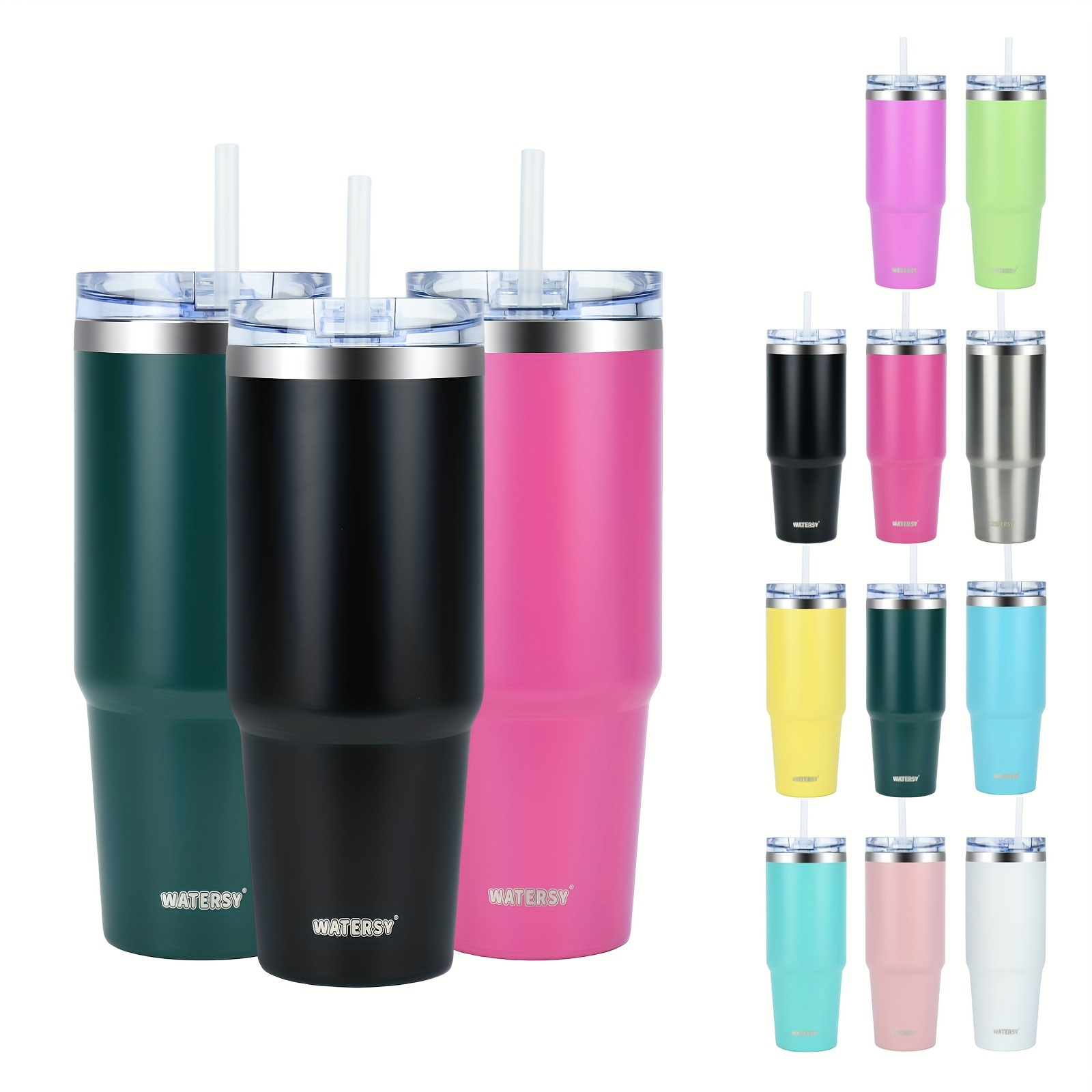 Watersy Stainless Steel Tumbler,vacuum Insulated Coffee Cup Tumblers With  Lid And Metal Straw And Brush And Underlay,double Wall Travel Mug Gift For  Women Man,thermal Cups Keep Drinks Cold & Hot For Holiday