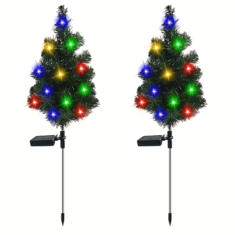 2 Pack Multi-Color Solar Garden Lights Outdoor, Christmas Tree Lights, Flickering Pine Decorative Lights, Waterproof Solar Lights With Intelligent Control System For Outdoor Garden Decoration