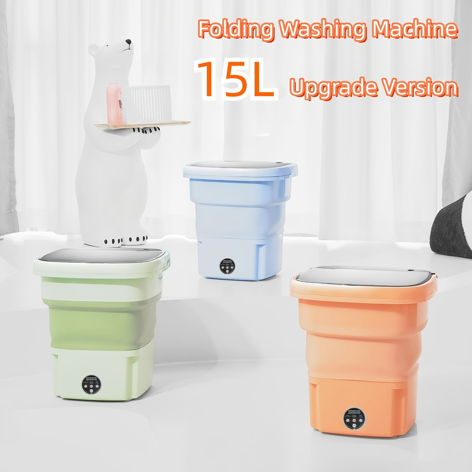 Green)15L Large Capacity Portable Washing Machine Foldable Compact