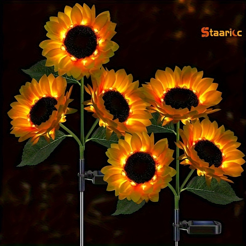 

Staaricc 2 Pcs Sunflower Solar Lights Outdoor Decor, Sunflower Solar Lamp, With 3 Led Flower Lights, Decorative For Patio Lawn Garden Yard Pathway Decoration