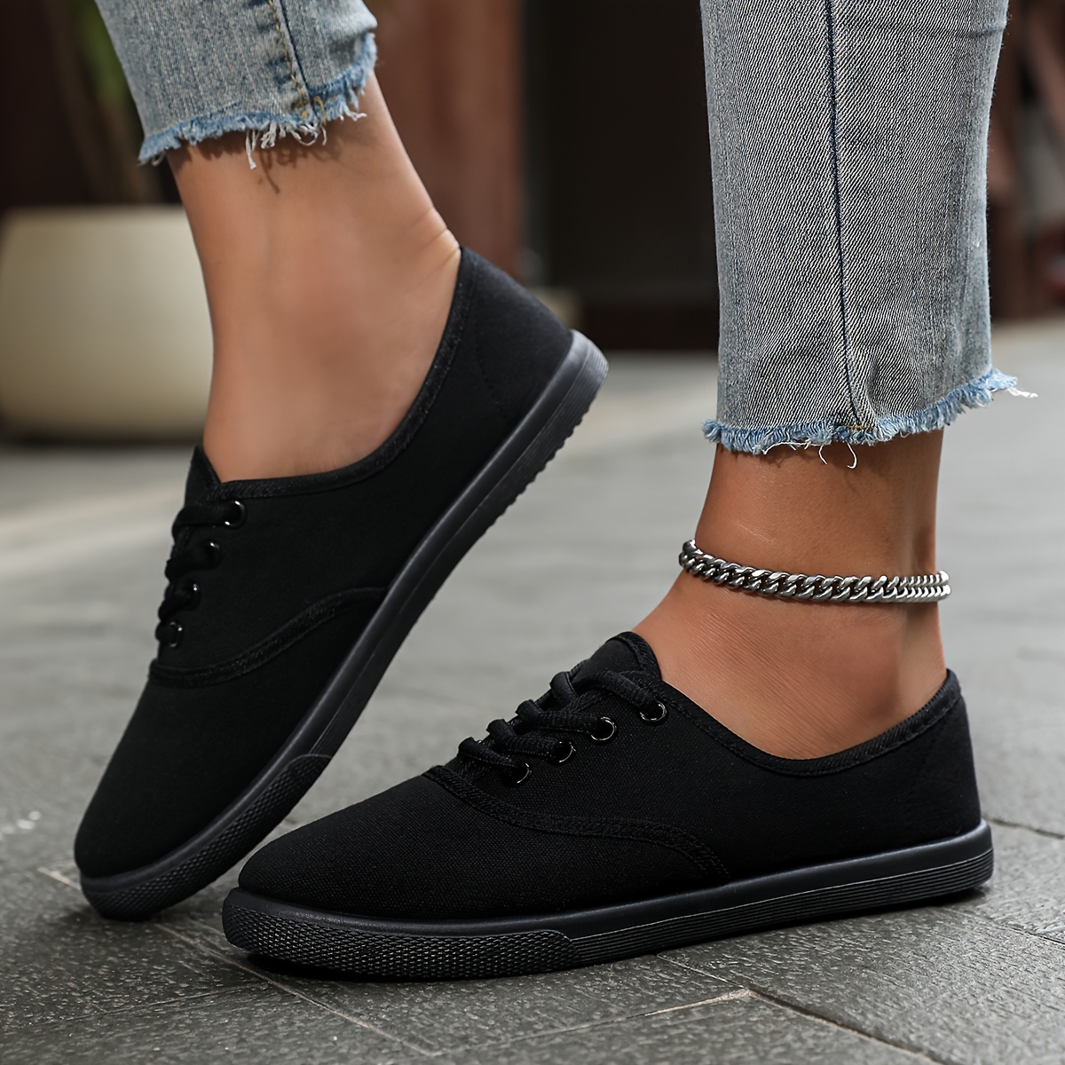 

Women's Solid Color Canvas Shoes, Casual Lace Up Outdoor Shoes, Lightweight Low Top Sneakers