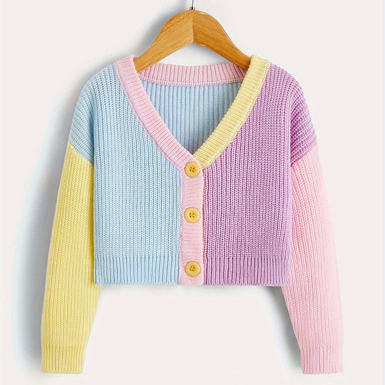 

Little Girl Color Spliced Knit Cardigan Elegant Style Acrylic V-neck Sweater Spring/fall Medium Stretch