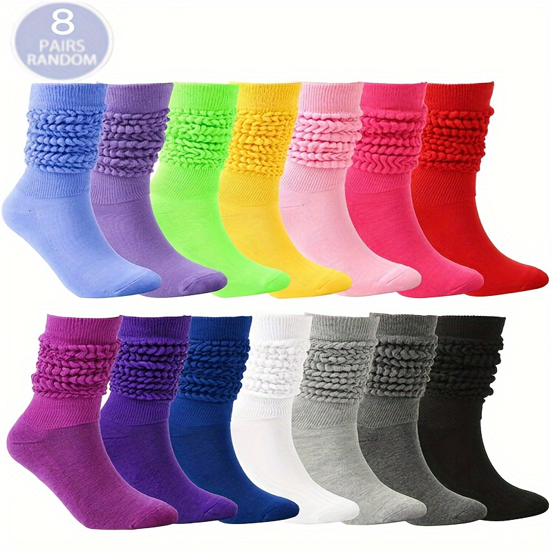 

8 Pairs Women's Plus Casual Socks, Plus Size Candy Colored Simple & Breathable Slouch Calf Socks For Fall & Winter