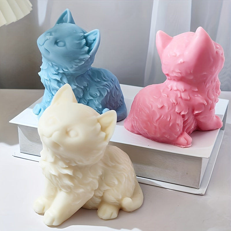 

1pc Smiling Sitting Cat Silicone Candle Mold, 3d Cute Kitten Soap Plaster, Resin Craft Making, Home Gift