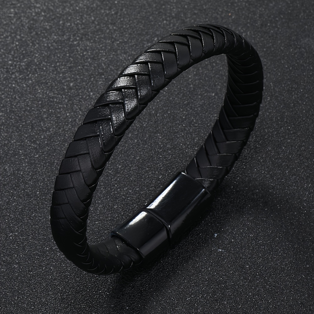 

1pc Fashion Jewelry, Braided Bracelet, Men's Pu Leather Bracelet, Magnet Buckle Bangle Bracelet