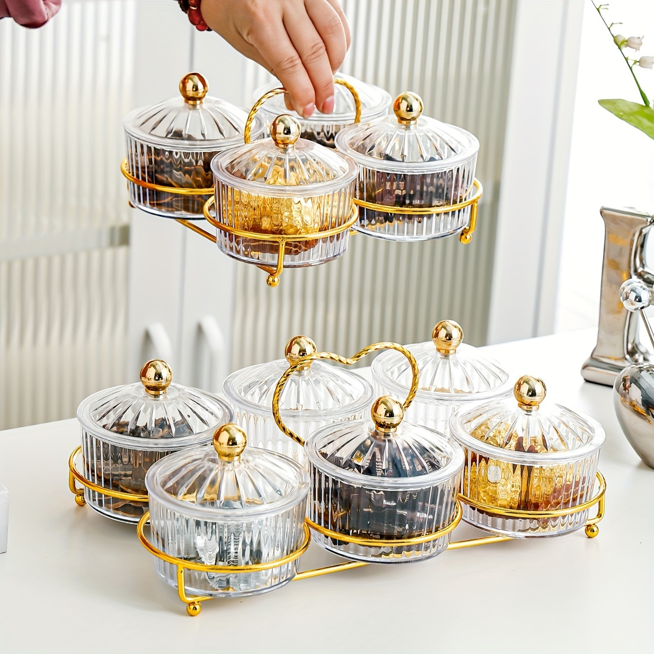 Soporte para tartas con cuentas de cristal para tartas, cubierta de vidrio  decorativo, compota, plato de postre, bandeja para servir pastelería