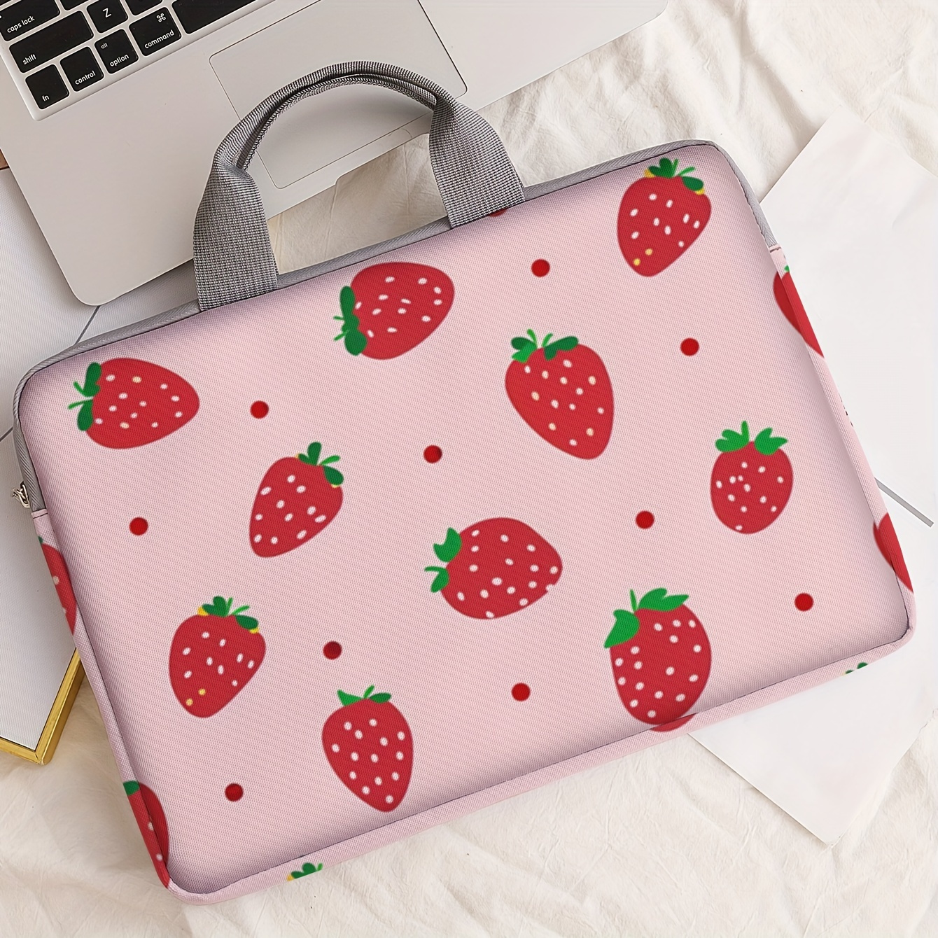 

1pc Strawberry Printed Notebook Computer Bag, Simple Briefcase, Notebook Computer Protective Bag, Laptop Tablet Commuter Briefcase, File Storage Bag