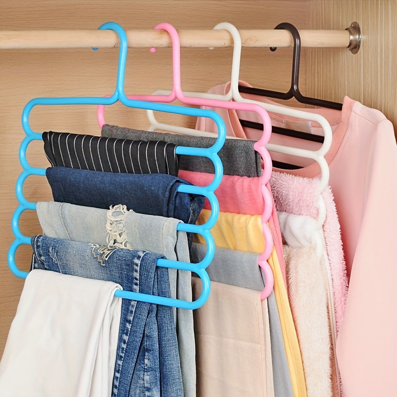 

4pcs 5-tier Plastic Pants Hangers, Upgrade Anti-slip Clothes Storage Rack, Household Storage Organizer Perfect For Bedroom, Bathroom, Home, Hanging, Drying