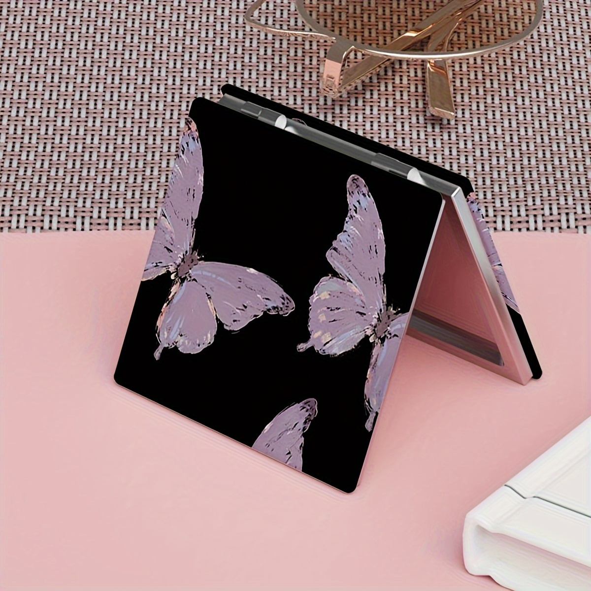 

Luminous Butterfly Pattern Square Folding Mirror Simple Style Double Side Compact Mirror Vanity Mirror For Purse Perfect For Travel And Touch-ups