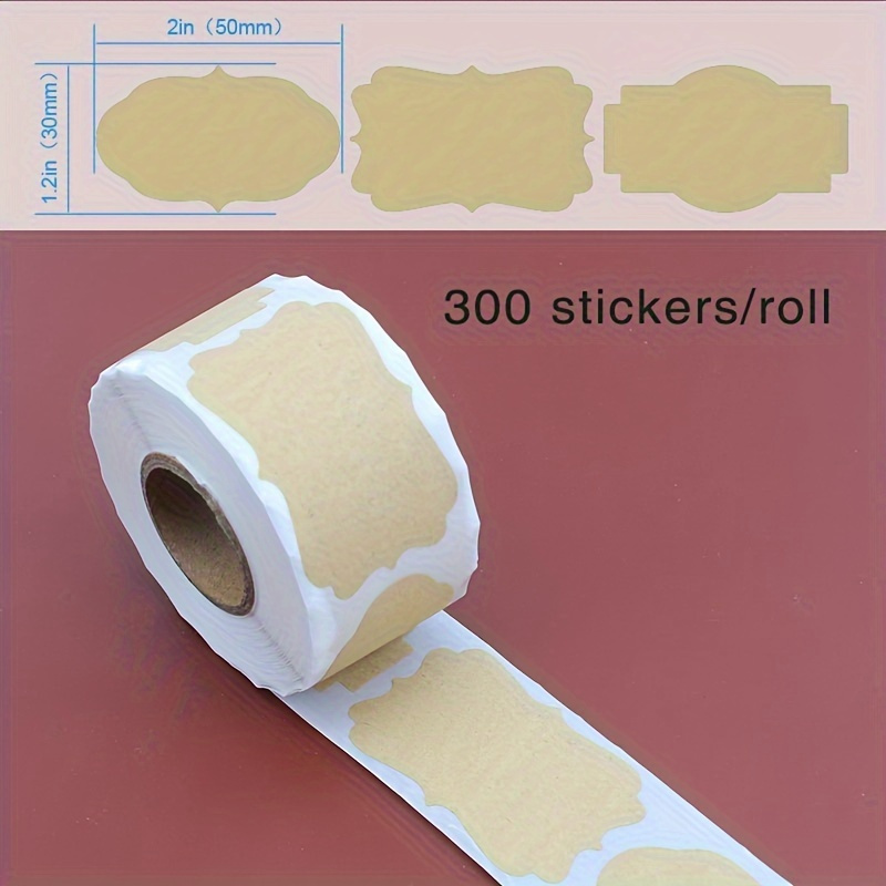 

All-purpose Kraft Paper Labels, 300 Stickers/roll, Bilingual English/german/french Writing Compatibility, Versatile Shape Design For Organizing And Labeling.