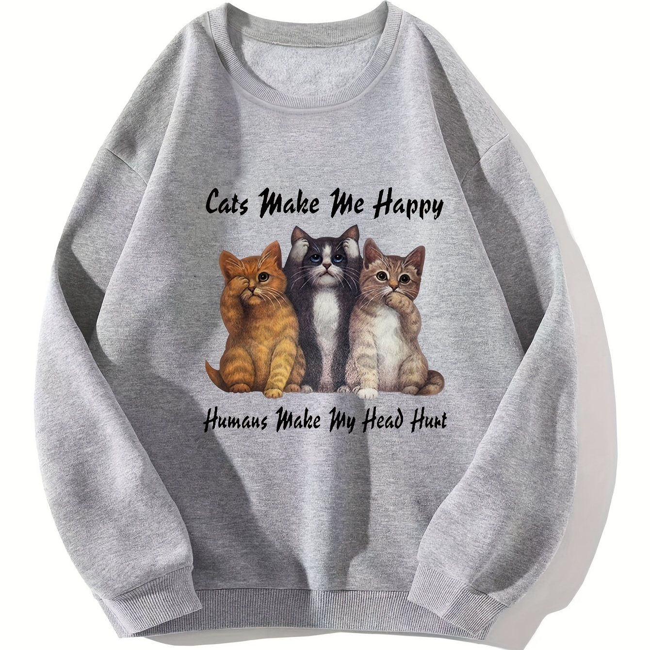 

Cute Cartoon Cats Print Sweatshirt, Casual Long Sleeve Crew Neck Sweatshirt For Winter & Fall, Women's Clothing