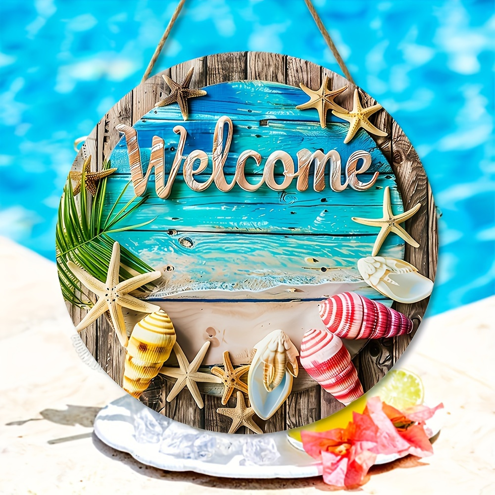 

Summer Beach-themed Welcome Sign - Round Wooden Conch Design For Outdoor & Indoor Decor, Perfect For Garden Festivities Hello Summer Decorations Summer Outdoor Decorations
