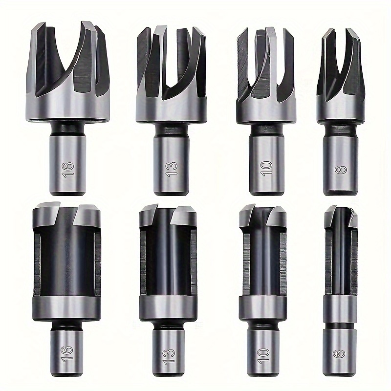 8-Piece Wood Hole Plug Cutter Set - High Carbon Steel Cutting Tools for Woodworking Hole Saw Cutting (1/4 3/8 1/2 5/8)