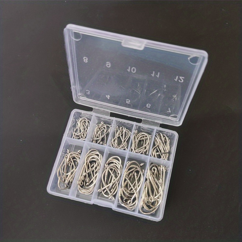 

100pcs Premium Carp Fishing Hooks - Durable Carbon Steel Hooks With Convenient Storage Box - Barbed For Secure Hooksets - Silver Finish