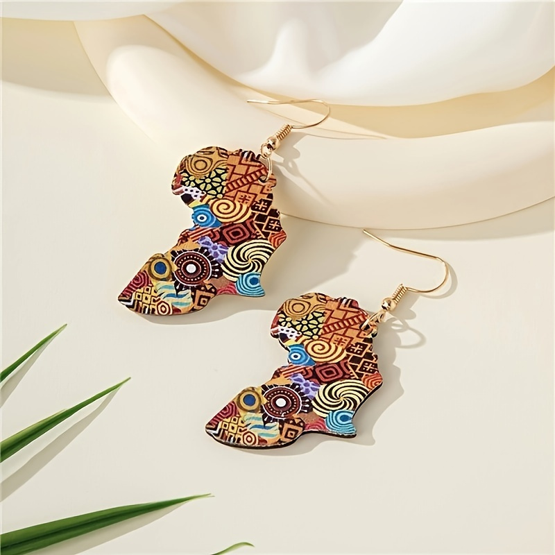 

High-quality, -chic Wooden African Map Dangle Earrings - Vintage Style, & Gifts, Bohemian, Festival & Party